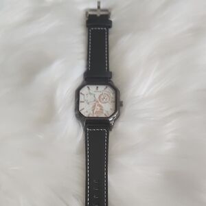 Black Strap Watch with White Dial